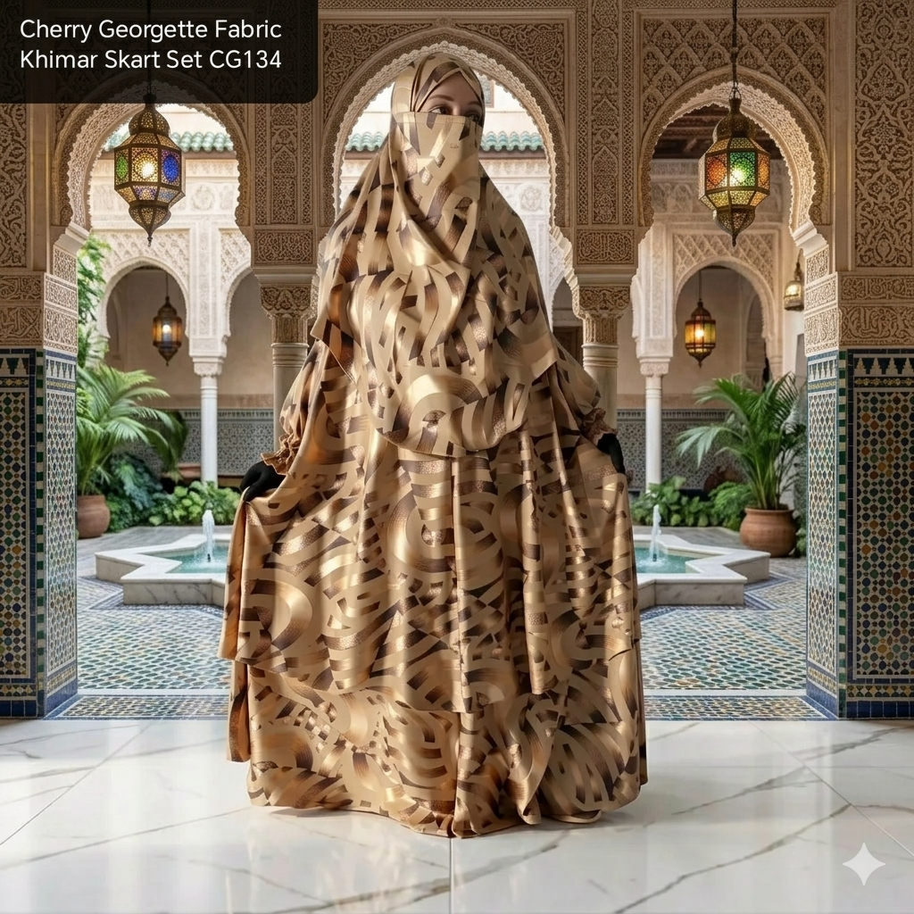 Cherry Georgette Fabric Khimar Skart Set CG134