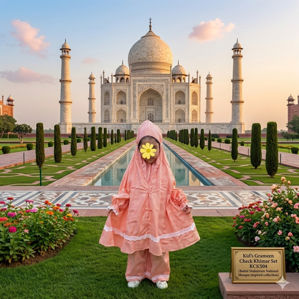 Kids mix Cotton grameen check Khimar Set KCK504