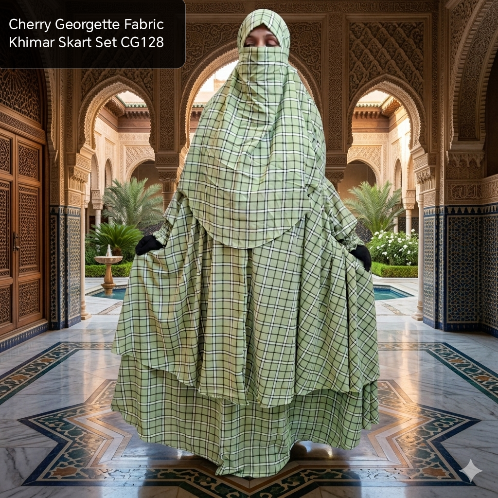 Cherry Georgette Fabric Khimar Skart Set CG128