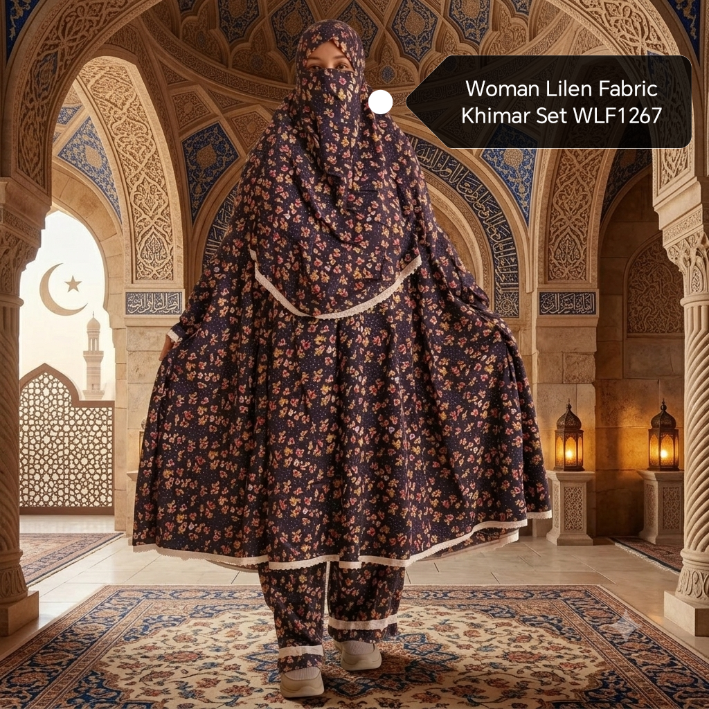 Woman Lilen Fabric Khimar Set WLF1267