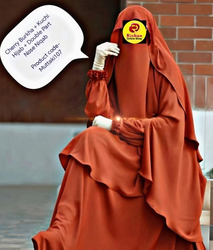 Cherry Burkha + Kuchi Hijab + Double Part Nose Niqab Muttaki107